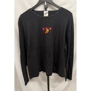 Y2K Vintage 2000 Women's Black Looney Tunes‎ Tweety Bird Flower Long Sleeve Tee